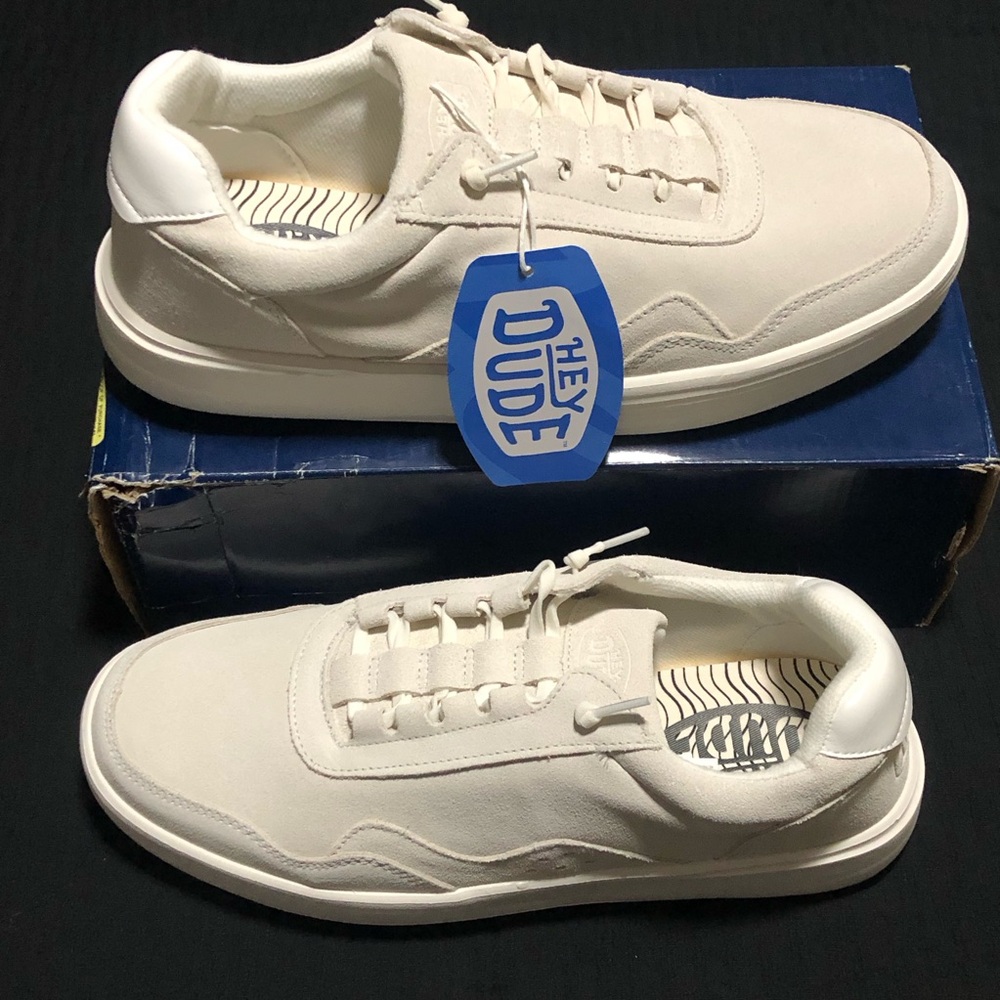 Hey Dude Men's Hudson Suede Vintage Varsity Shoes, Size 10, 42018-143, White - Picture 5 of 6